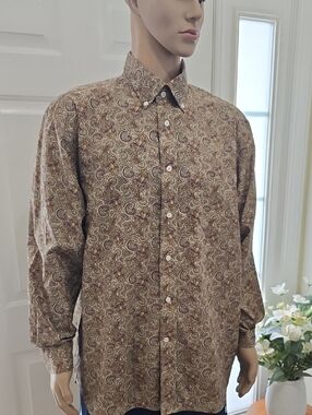 DANIEL CREMIEUX MEN'S TAN PAISLEY FRONT BUTTON LONG SLEEVE COTTON SHIRT SIZE XL